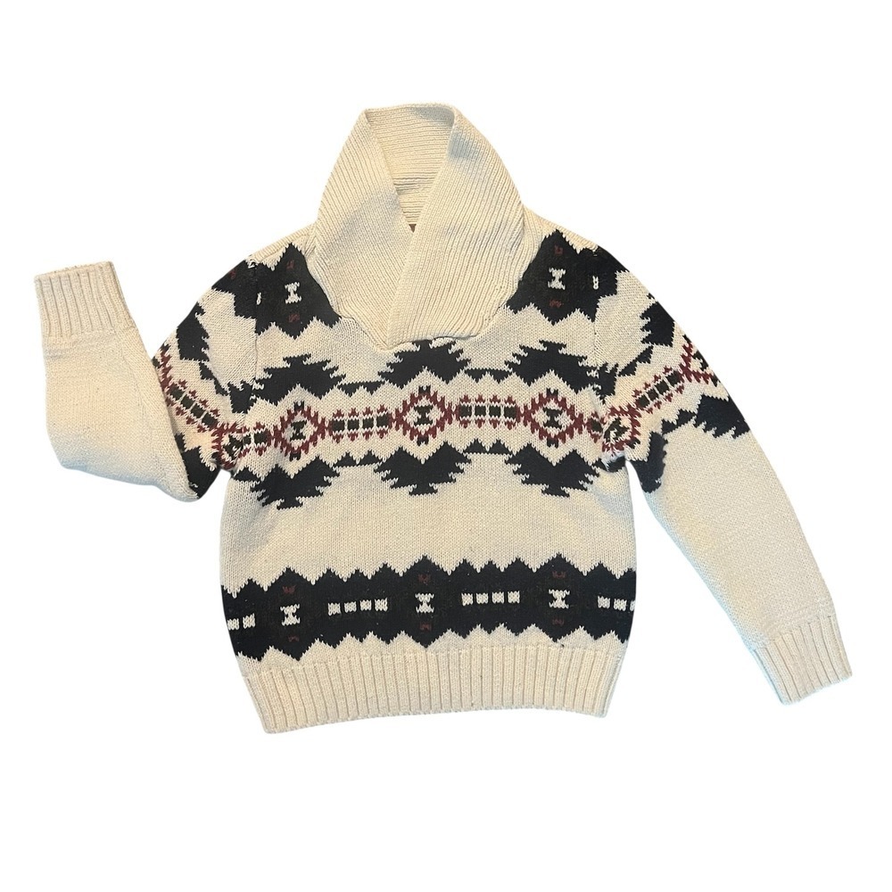 Arizona Jean Co Kids Shawl Collar Southwestern Knit Sweater Cream 4T (0899)